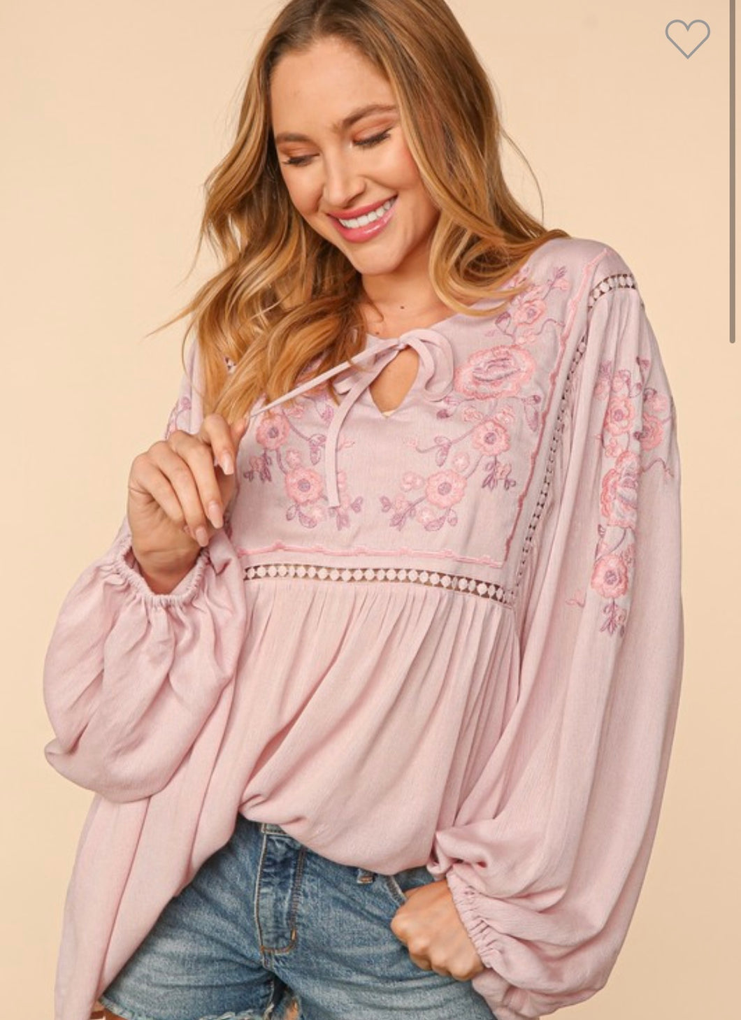 Embroidered blush long sleeve