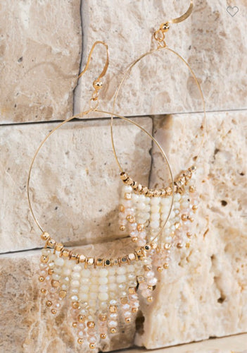 Cream and Pink Beaded Earrings